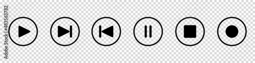 Music Button Set - Play, Forward, Rewind, Pause, Stop And Record - Vector Illustration Isolated On Transparent Background