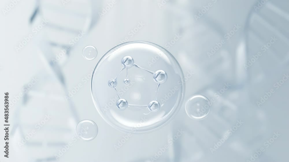 Molecule inside Bubble, Cosmetic Essence, Liquid drop on a Science background