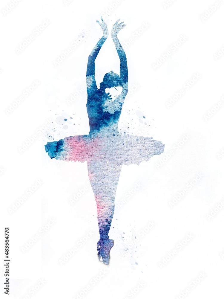 Ballerina silhouette, ballet dancer, dancer, blue abstract watercolor,  ballet art, dancers, dancing girl, dance, pointe shoes, tutu dress Stock  Illustration | Adobe Stock