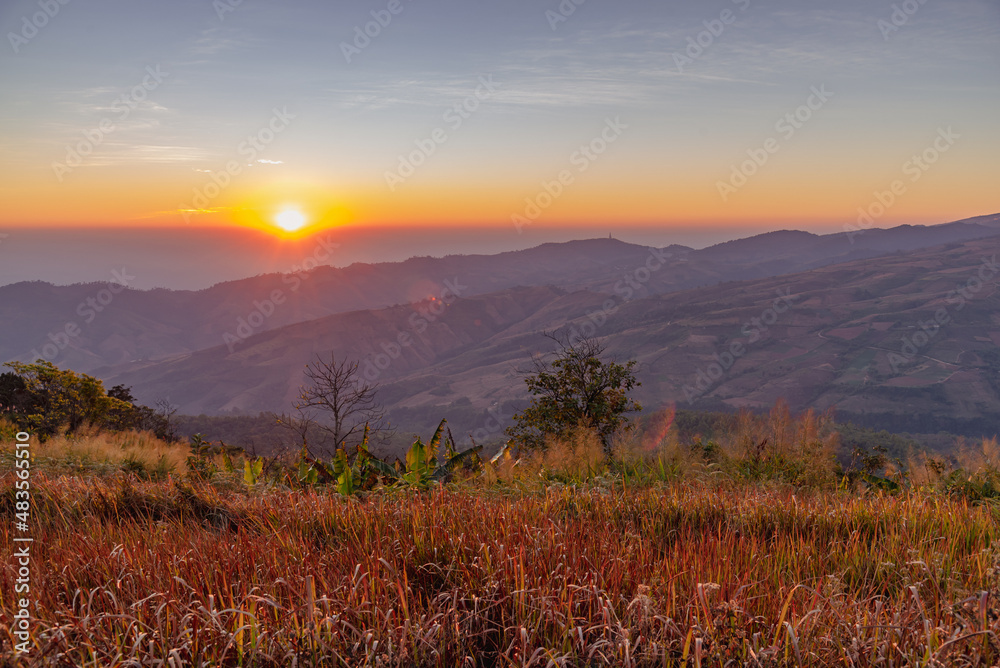 beautiful landscape with mountain on sunrise