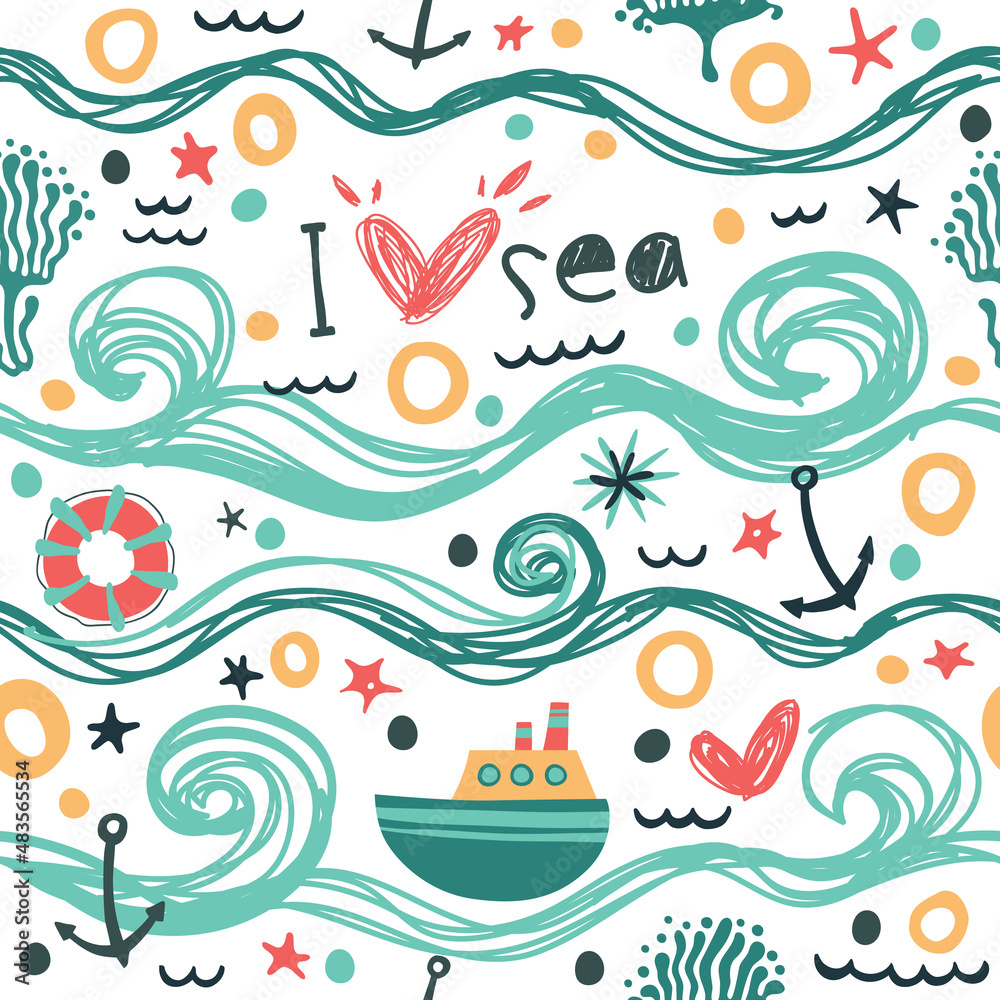 Seamless pattern in the concept of children's drawings. Vector background 