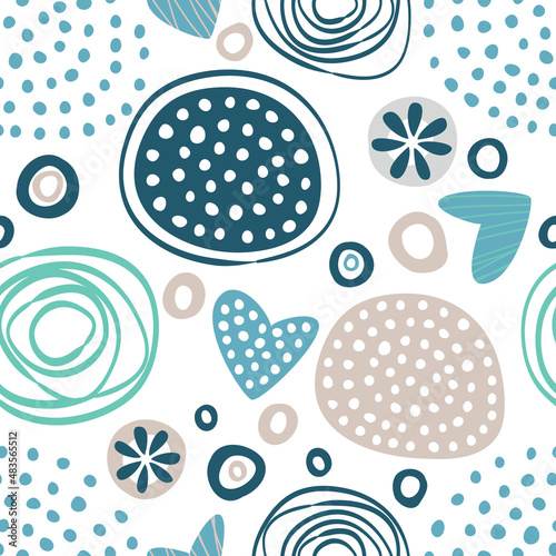Simple seamless pattern with abstract ornament and hearts.