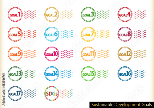 SDGsイメージの17色のスタンプアイコンセット