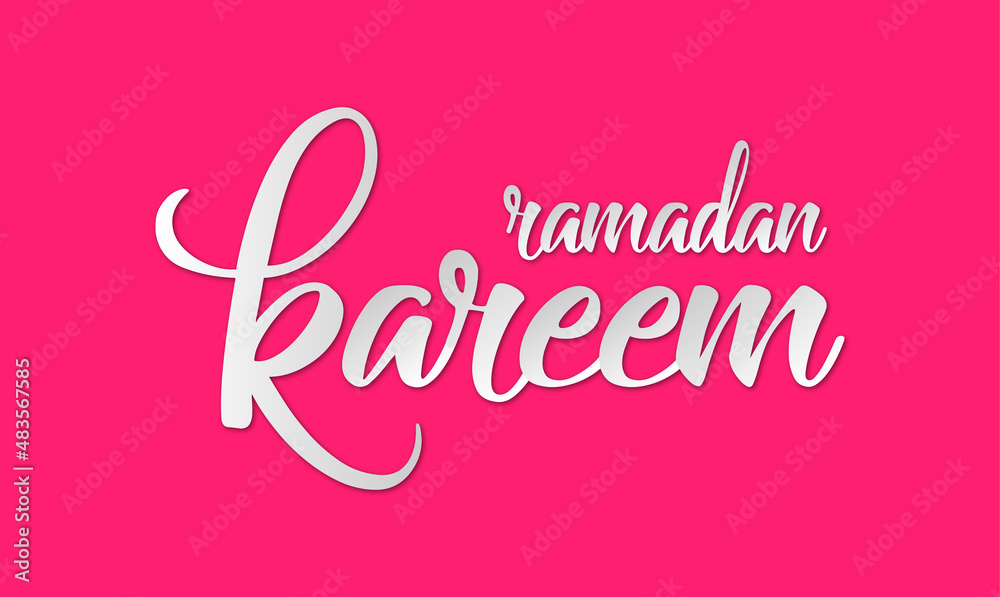 Ramadan Kareem greeting beautiful lettering with beautiful pink background,An Islamic greeting text in English for holy month 
