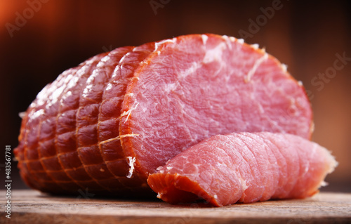 Piece of smoked ham. Meatworks product