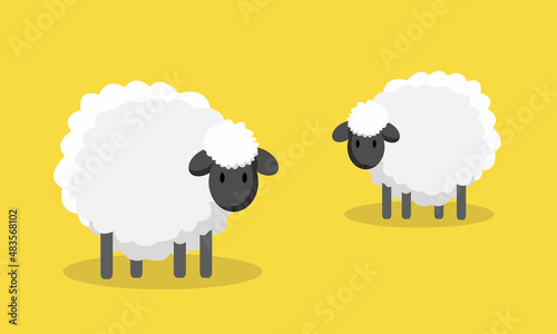 Cute sheep illustration isolated on a yellow background.
