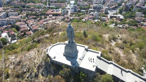 Aerial view of Monument of the Soviet Army known as Alyosha and panorama of city of Plovdiv, Bulgaria photo