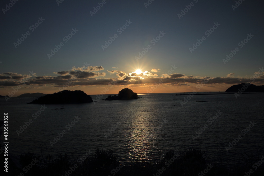 高知県咸陽島から見た宿毛湾の夕景