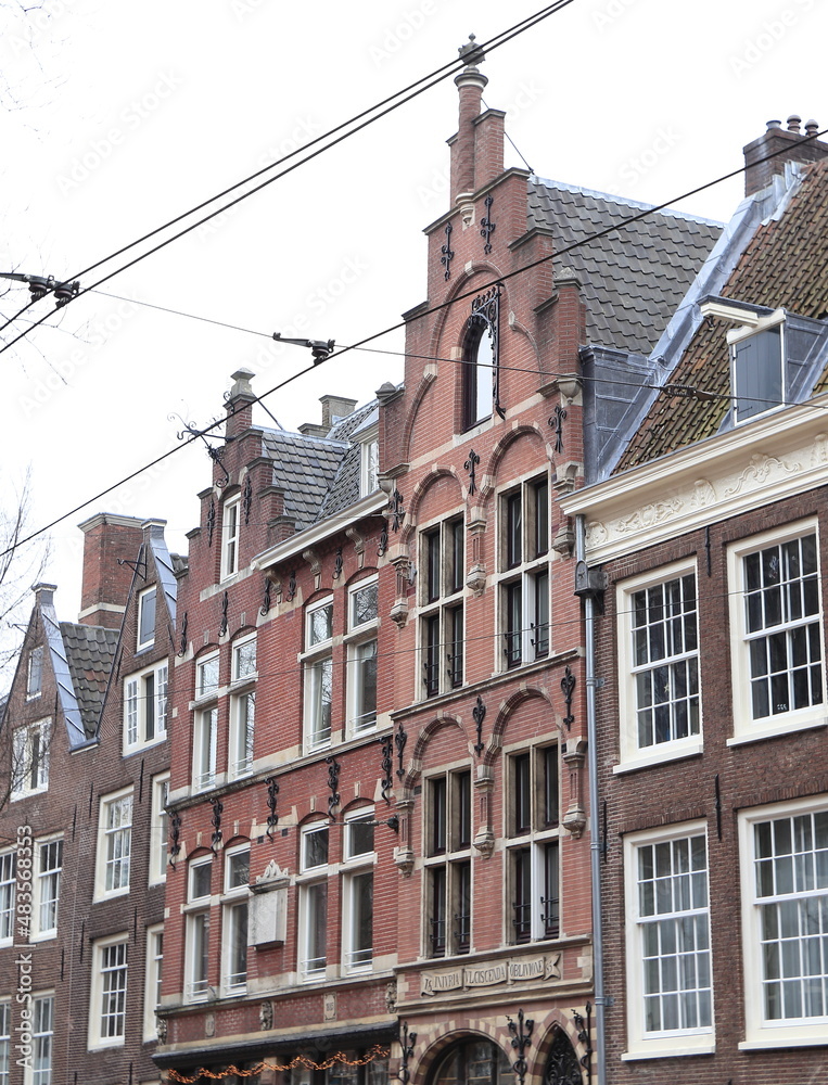 Amsterdam Nieuwezijds Voorburgwal Street Historic House Facades with Stepped Gable, Netherlands