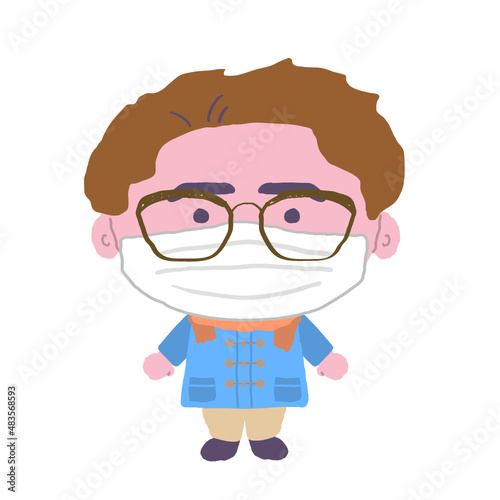 マスクをつけたコート姿の男性
