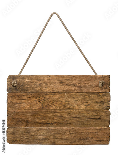 A hanging wooden retro sign on a white background photo