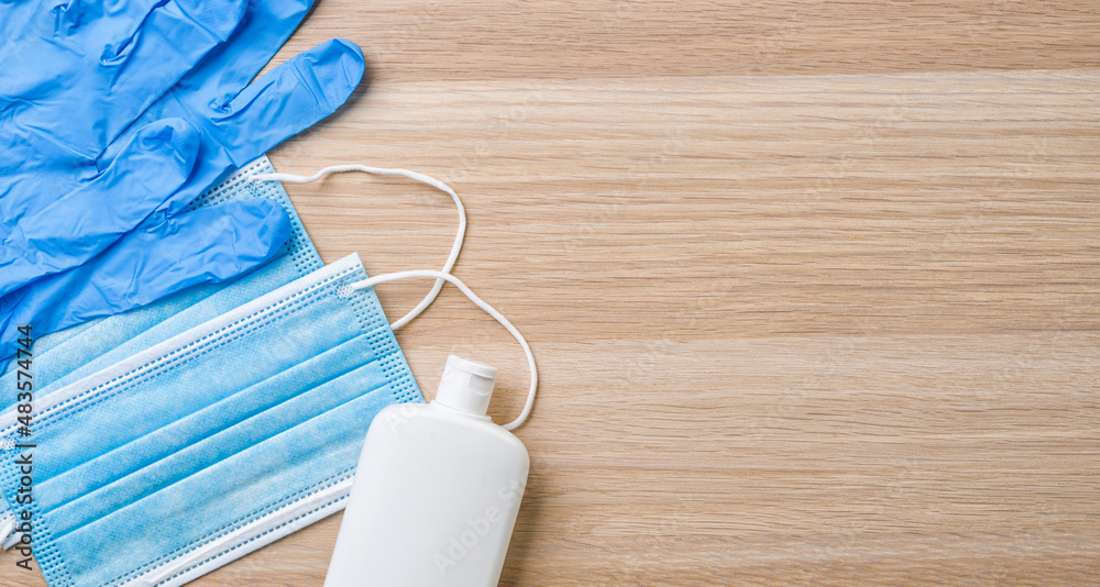 Face masks and hand sanitizer with copy space Face masks and hand sanitizer with copy space