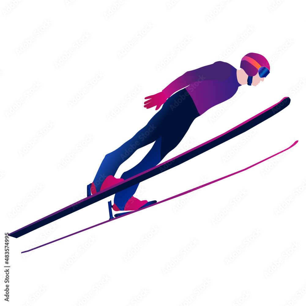 abstract man ski jumping on a blue background. Ski Jumping, Nordic Combined.	 - obrazy, fototapety, plakaty 