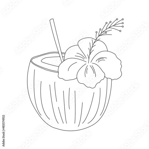 Coconut milk line art illustration. Cocktail. Outline. Vector, isolated