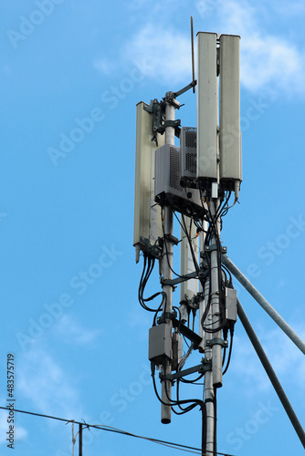 3G, 4G and 5G cellular antennas. Base Transceiver Station. Telecommunication tower. Wireless Communication Antenna Transmitters.