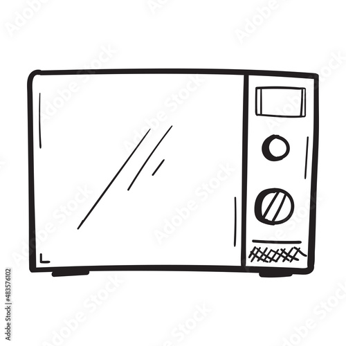 Hand drawn microwave oven icon in doodle style isolated
