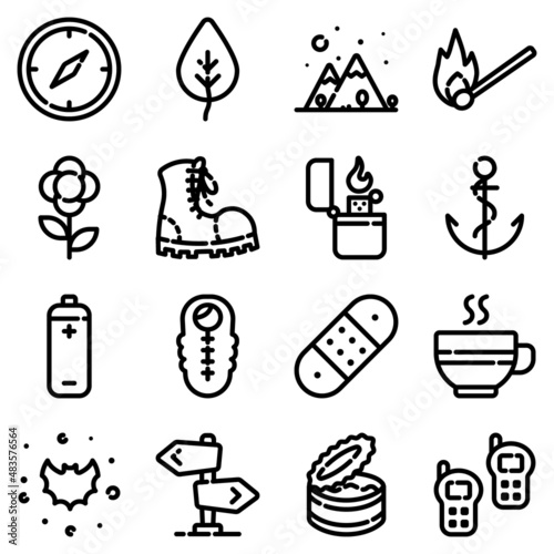 Camping Flat Icon Set Isolated On White Background