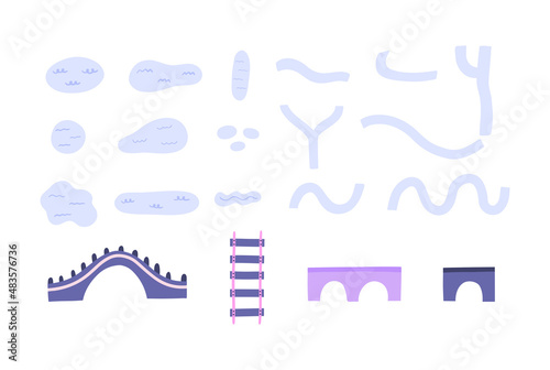 Set of water elements and bridges clipart