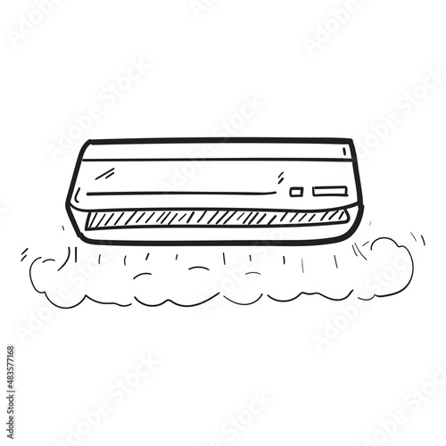 Hand drawn air conditioner icon in doodle style isolated