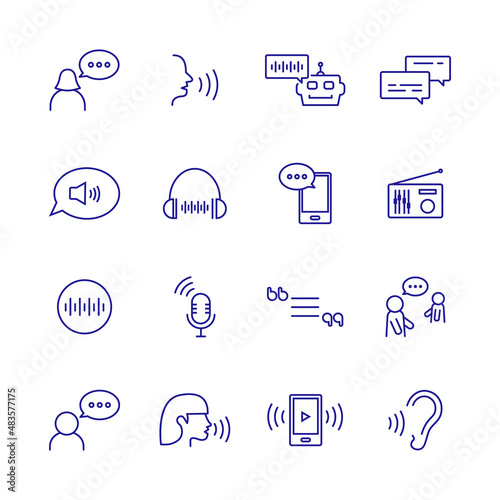 Voice ear line icon sound wave. Music vector thin voice speech icon spectrum volume audio level