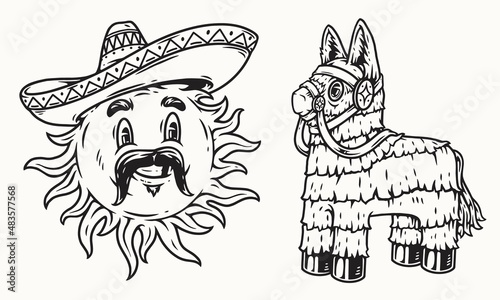 Creative Mexican set with pinata and sun