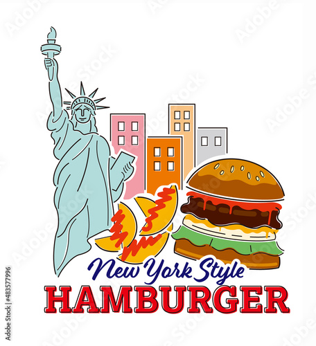 ニューヨークスタイルのハンバーガー、イラストレーション。 © GRAPHIC BASE