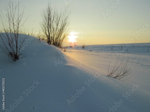 sunset in the snow