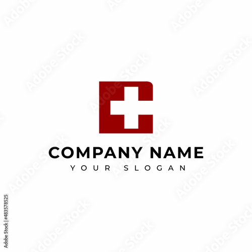 Letter C cross medical logo design template