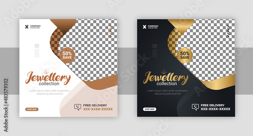 Jewelry social media post, web banner or square flyer design template