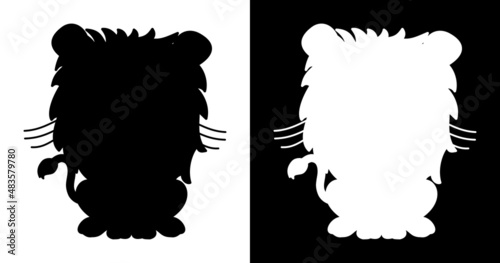 Shadow of a sitting lion on a black and white background 