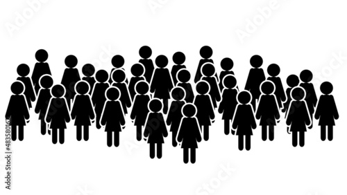 Crowd of people, black icons isolated on white background