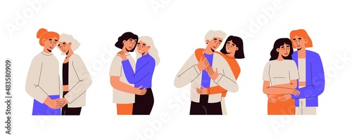 Lesbian couples hug set 