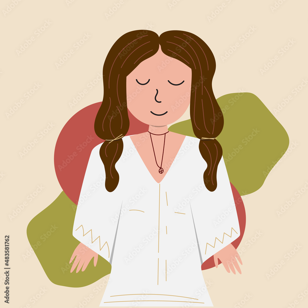 bohemian woman twin tail flat vector people background bohemian woman twin tail flat vector people background