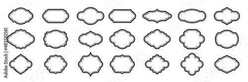 Simple vintage frames, black retro borders set, outline victorian tags of different shape