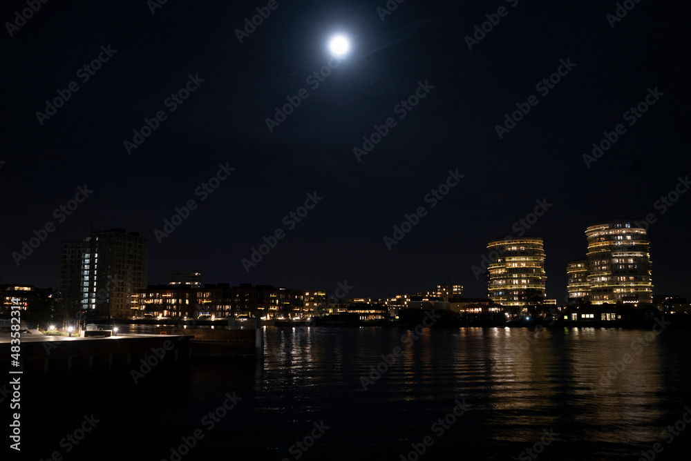 Copenhagen Harbour by light from the full moon
