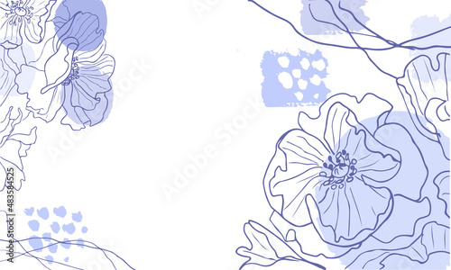 Abstract purple background in a trendy very peri palette. Minimalist leaves and plants banner with space for text