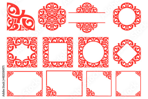 set of red Ornament Border Vector