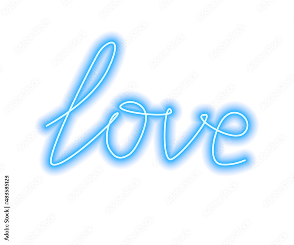 Fototapeta premium Blue neon word Love isolated on white