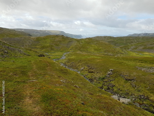 open green mountain landscape on the magerisland in northern norway
