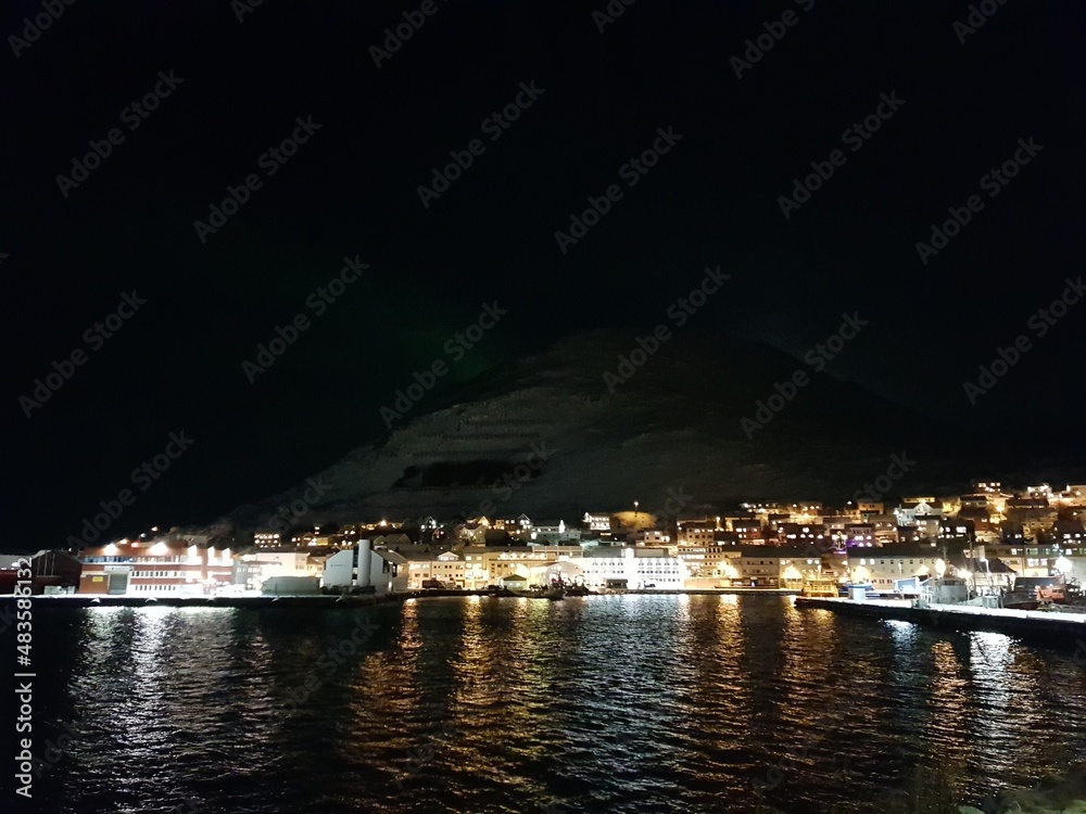 Honningsvaag ciry marina at night
