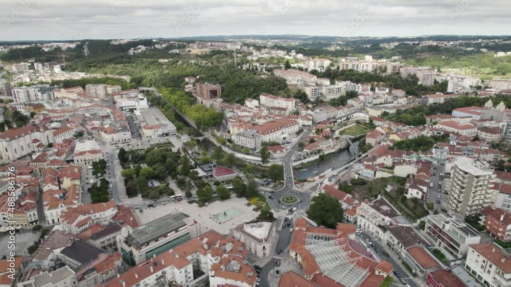 Leiria historical center and surrounding landscape in Portugal. Aerial panoramic view Leiria historical center and surrounding landscape in Portugal. Aerial panoramic view
