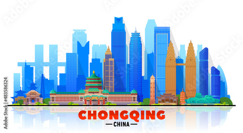 Chongqing China skyline with panorama in white background. Vector Illustration. Business travel and tourism concept with modern buildings. Image for banner or website. photo