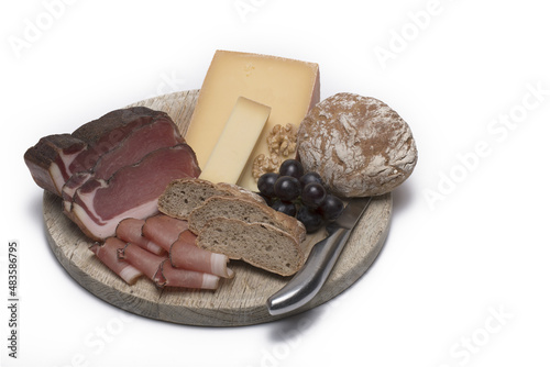 bacon cheese South Tyrolean bread white background