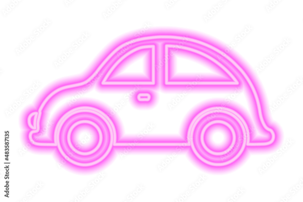 Pink neon sign of retro car isolated on white Pink neon sign of retro car isolated on white