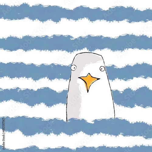 funny bird seagull illustration isolated on blue stripes
