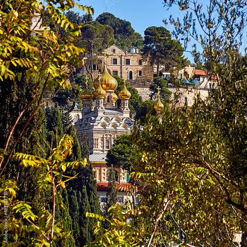 Church of St. Mary Magdalene. In 1880s, Tsar Alexander III had this Russian Orthodox church raised in memory of his mother, Empress Maria Alexandrovna. Jerusalem, Israel photo