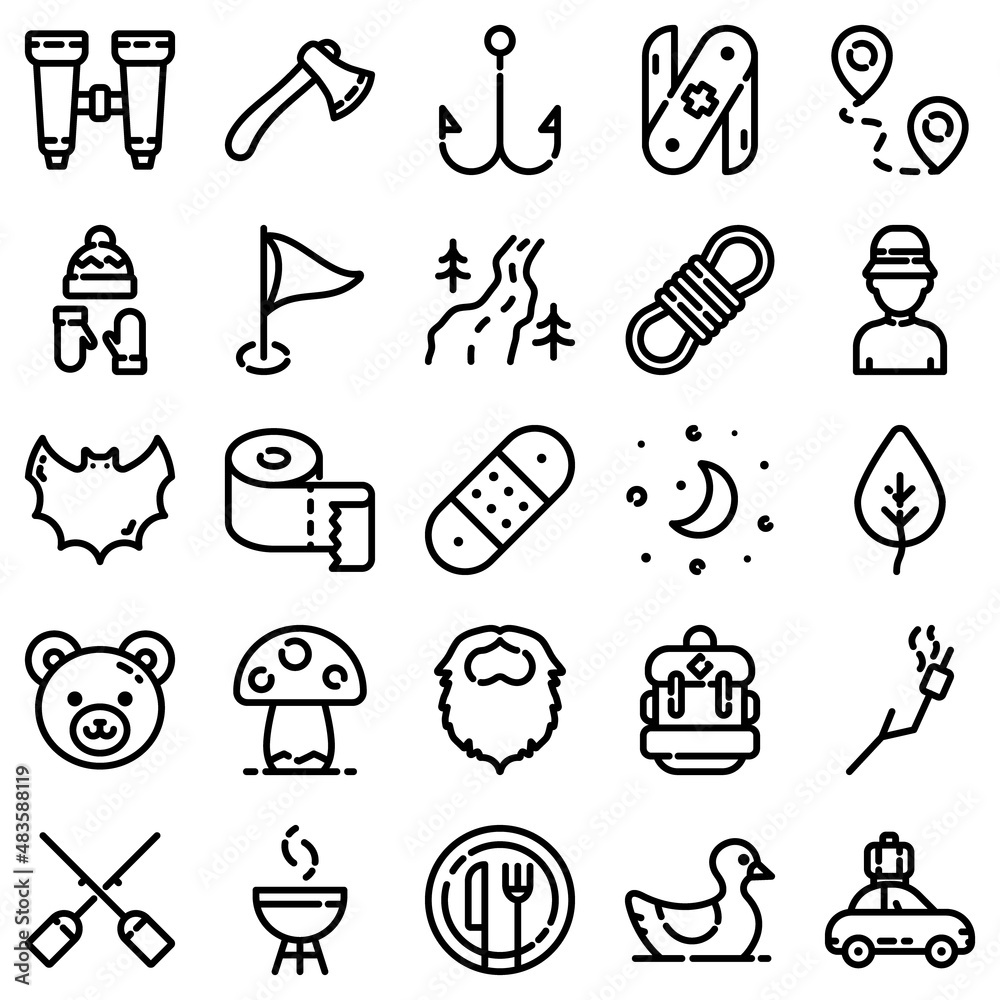 Camping Flat Icon Set Isolated On White Background Camping Flat Icon Set Isolated On White Background