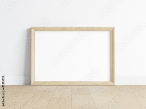 Horizontal wooden frame mockup, poster mockup, print mockup, 3d render