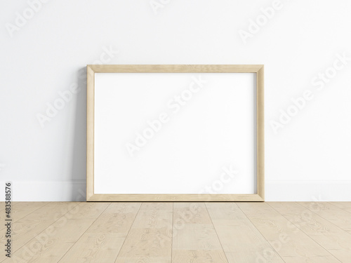 Horizontal wooden frame mockup, poster mockup, print mockup, 3d render