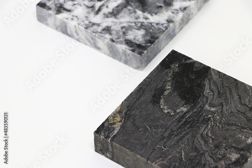 Close up group of stone marble on white background, stone material for interior designer, texture surface of marble with copy space